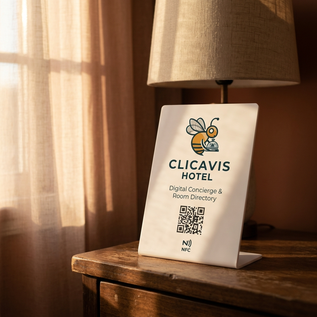Clicavis Hôtel - Código QR en la habitación, sobre la mesita de noche